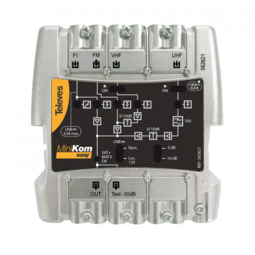 MINIKOM MATV + FI 4E / 1S "EasyF" Amplificateur: FM-VHF-UHF-FI G 15- (21 || 31) - (27 || 37) -35DB VS 114-115-122DB Alim.pré-AMP.12V-200MA