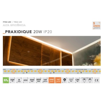 PRAXIDIQUE 1311621.2060 - Cinta LED 3040-160 20W/mt 6000K 24Vdc IP20 5mt