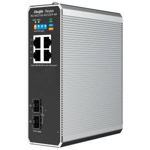 Reyee Cambiar Industrial Papa Nube Cubrir 2 - 4 puertas RJ45 Gigabit + 2 puertas SFP Gigabit - 4 Puertas Papa+ 30W + 1 Puertas Hi-Papa 90W - Papa extendido (puertas 3~4) / Aislamiento de puertas - VLAN/ERPS/Prevención de bucles/Perro guardián/DHCP Swoofing - Asamblea em Carril