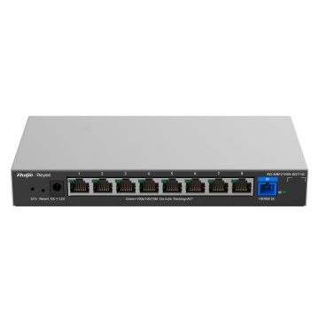 Reyee E-Aligerar Cambiar Nube Cubrir 2 - 8 puertas RJ45 Gigabit - 1 Puerta óptico SC 1G (Pone) - Velocidad 10/100/1000 Mbps - VLAN/ Aislamiento de puerta/ Prevención de bucles - DHCP Swoofing/Espejo de puertas