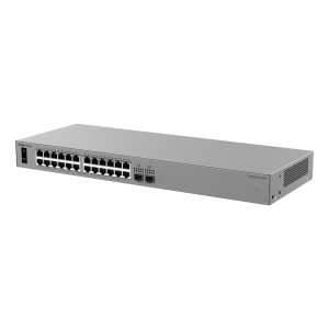Ruijie Reyee Cloud Managed L2 Switch - 24 portas Gigabit RJ45 e 2 ranhuras 2.5G SFP - Resiliência da rede com o protocolo em anel ERPS - Gestão gratuita a partir do Ruijie Cloud e da aplicação Reyee - Chassis metálico para rack sem ventoinhas - Proteção c
