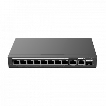 Ruijie Reyee Cloud Managed L2 Switch - 8 Portas Gigabit PoE/PoE+ + 1 Ligação Combo GE - Ranhura SFP Gigabit para ligações de fibra ótica - Potência PoE+ de 30W por porta / Total 120W - Sistema PoE Watchdog para reinicialização automática de câmaras - Gest