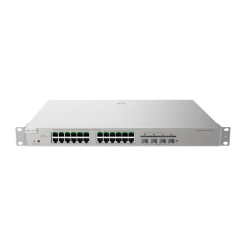 Ruijie Reyee Cloud Managed L3 Switch - 24 Portas Gigabit PoE/PoE+ + 4 Ligações SFP - Ranhuras SFP independentes para fibra ótica - Potência PoE+ de 30W por porta / Total 370W - Roteamento dinâmico Camada 3: OSPFv2 e OSPFv3 - Segurança empresarial avançada