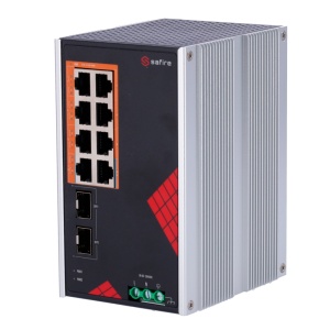 Safire Switch AC- und DC-Industrienetzteil – 8 Gigabit-Ports + 2 Gigabit-SFPs – 6 30-W-PoE+-Ports + 2 60-W-Hi-PoE-Ports – PoE-Watchdog – Bis zu 130 W PoE-Gesamtleistung – DIN-Schieneninstallation