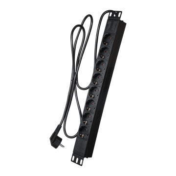 Steckdose – Konzipiert für standardmäßige 19-Zoll-Racks – 8 Steckdosen bis zu 250 VAC / 16 A max. – 1U-Größe für einfache Installation – 2 m Kabel – schwarze Farbe