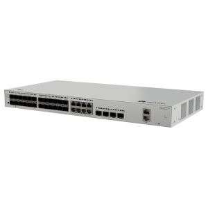 Switch gerenciável L3 - 24 portas GE SFP (8 combo RJ45) de acesso. - 4 portas de ligação ascendente 10GE SFP+. - Fonte CA interna e suporte CC alta tensão. - Suporte iStack e redundância em anel ERPS. - Gestão avançada através da Web, CLI, SNMP e Cloud.