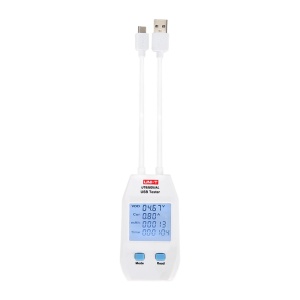 UNI-T Dual-Strom- und Spannungsmessgerät – Einfache USB-Verbindung vom Typ A und Typ C – Ermöglicht die Anzeige der Spannung und des Stroms des mit Strom versorgten Geräts – Eingangsspannung 4–24 V DC – Maximaler Strom 5 A – LCD-Display