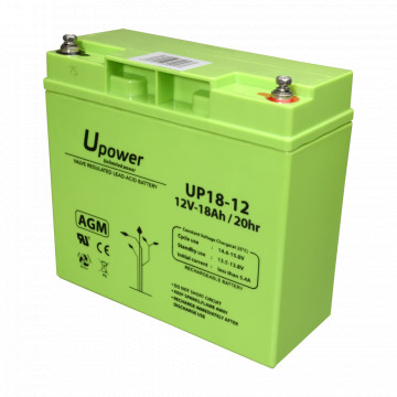 Upower - Bateria recarregável - Tecnología chumbo ácido AGM - Tensão 12 V - Capacidade 18.0 Ah - 167.5 x 181.5 x 77 / 5700 g - Para backup ou utilização directa