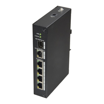 X-Security - Switch Calha DIN - 4 portas RJ45 + 1 Gigabit Combo Port - Velocidade 10/100 Mbps - Plug &amp; Play - Tecnologia de poupança de energia