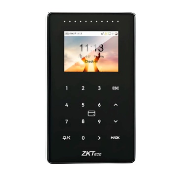 Zutritts- und Anwesenheitskontrolle IP65 IK04 – EM/MF-Karte und PIN – 50.000 Karten | 200.000 Datensätze – 2,4-Zoll-TFT | TCP/IP, WiFi, RS485 und Wiegand – Soft. Anwesenheit: ZKBioTime 8 und GoTime Cloud – Soft. Zugriffe: ZKBioCV