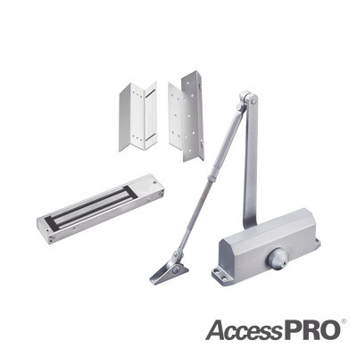 AccessPRO ACCESSKIT600N Kit para control de acceso incluye Chapa magnetica de 600Lbs / Montajes L y Z / Cierra puerta para 45-65Kg.