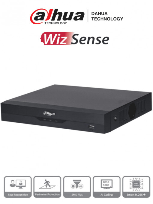 DAHUA DHT0360012 DAHUA XVR5108HS-4KL-I3 - DVR 8 Canales 4k/ WizSense/ H.265/ 8 Canales 8 IP/ Hasta 16 Canales IP/ 2 Canales de Reconocimiento Facial/ SMD Plus/ Codificacion con IA/ 1 Sata de Hasta 16