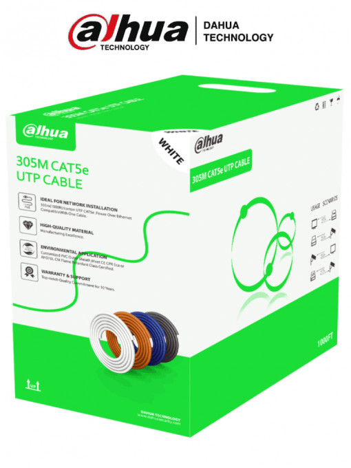 DAHUA DHT2640008 DAHUA PFM922I-5EUN-C - Bobina de Cable UTP Cat5e/ CCA/ 305 Metros/Color Blanco/ Uso Interior/ Cubierta de FR-PVC (ROHS compliant)/