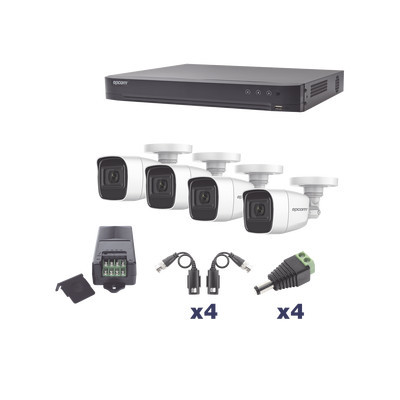 EPCOM PROFESSIONAL KEVTX8T4BW/A KIT TurboHD 1080p / DVR 4 Canales / 4 Camaras Bala Policarbonato con Audio Integrado (exterior 2.8 mm) / Transceptores / Conectores / Fuente de Poder Profesional