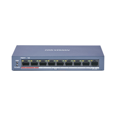 HIKVISION DS-3E0109P-E/M(B) Switch PoE / 250 Metros PoE Larga Distancia / 8 Puertos 10/100 Mbps 802.3af/at (30 Watts) 1 Puerto 100 Mbps Uplink / 60 Watts