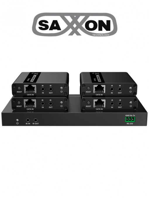 SAXXON SXN0570009 SAXXON LKV724P- Kit Extensor HDMI de 4 Puertos/ Resolucion 4K30Hz/ Hasta 40 metros con resolucion 4K y 70m a 1080P/ Cat 6/ 6A/ 7/ Loop HDMI/ Transmisor IR/ Plug and play