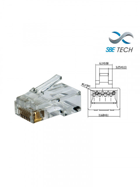 SBE TECH SBT1610005 SBETECH PLUGRJ45C6- Conector plug RJ45 para cable UTP / CAT 6 / ORO 50-micras / Paquete 50 piezas/