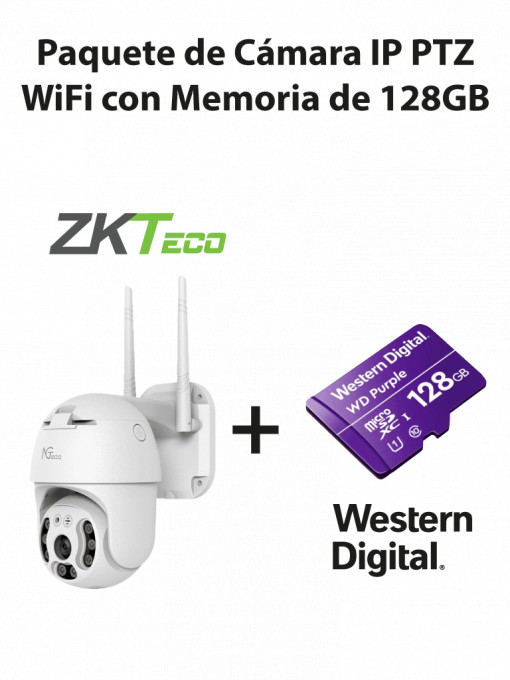 ZKTECO NGTECO C4200 With SD Card NGTECO NGC4200PAK - Paquete de Camara NGC4200 IP PTZ WiFi 3MP con Memoria de 128GB Micro SDXC/ Linea Purple/ Clase 10 U1
