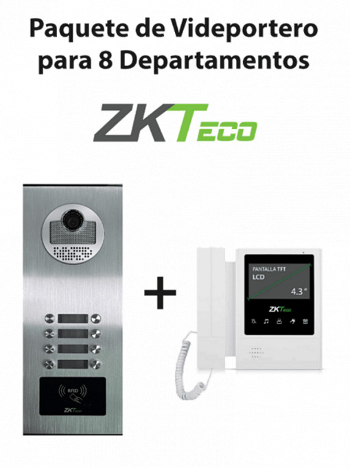 ZKTECO ZKT2170007 ZKTeco VE08A01PAQ4P - Paquete de Videoportero para 8 Departamentos VE08A01 con Monitor VDPIB4 de 4.3 pulgadas