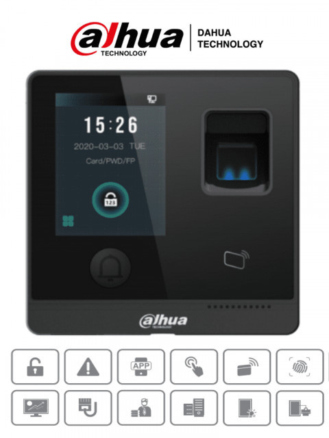 DAHUA DHI-ASI1212F-D DAHUA ASI1212F-D - Control de Acceso Touch/ 3 000 Huellas/ 30 000 Tarjetas ID/ 30 000 Passwords/ 150 000 Registros/ Apertura Remota desde APP/ Tiempo de lectura de 1.5 s/ TCP/IP/