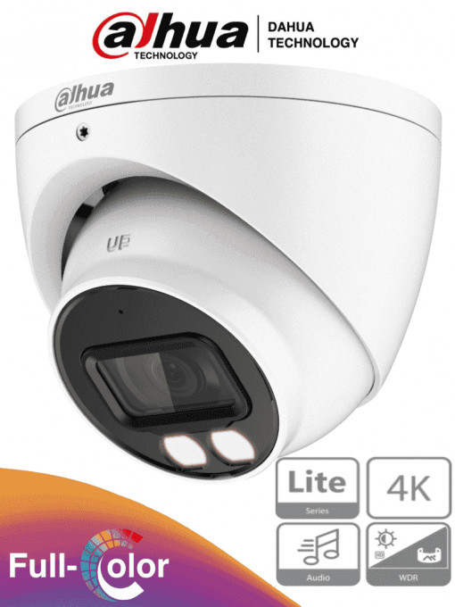 DAHUA DHT0290062 DAHUA HAC-HDW1809T-A-LED - Camara Domo Eyeball 4k Full Color/ 8 Megapixeles/ Lente de 2.8 mm/ 106 Grados de Apertura/ Microfono Integrado/ 40 Metros de Iluminacion/ Imagen a Color 24/