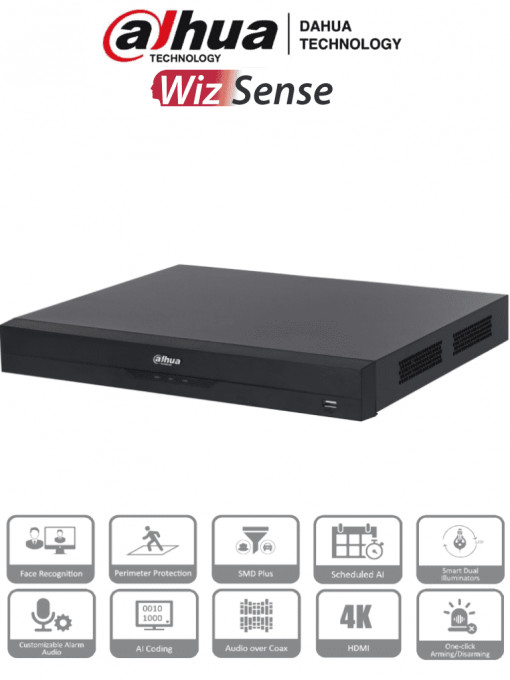 DAHUA DHT0370048 DAHUA XVR5232AN-4KL-I3 - DVR de 32 Canales 4k/ 8 Megapixeles/ WizSense/ Con IA/ 6 Canales de Reconocimiento Facial/ H.265/ Hasta 32 Canales IP/ Codificacion IA/ SMD Plus/ 2 Bahias de