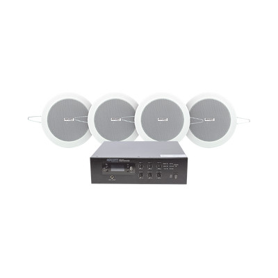 EPCOM PROAUDIO SFB120/4CS KIT de Amplificador de 120W para Escritorio 4 Altavoces de Plafon de 4in 3 - 6W Sistema 70/100V