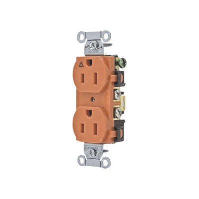 HUBBELL HUB-IG-5252 Contacto Duplex Conexion a Tierra Aislada/ 15A 125V/ 2 polos 3 Hilos/ Nema 5-15R /Grado Comercial/ Color Naranja.
