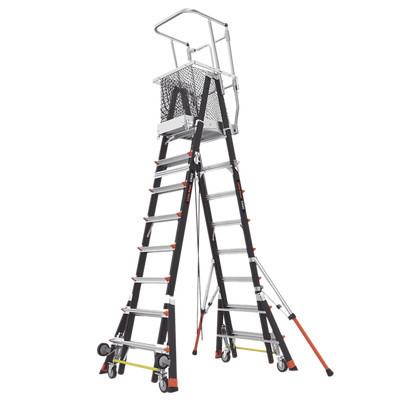 Little Giant Ladder Systems CAGE-8-FT Escalera de Fibra de Vidrio con Jaula y Peldanos de Aluminio de 8 -14 . Sin Ajuste en Ruedas (RATCHET Leveler) (SKU:18515-240).