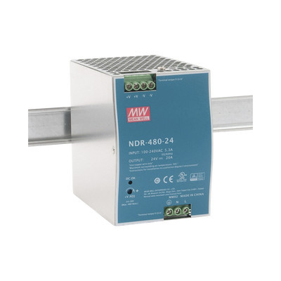 MEANWELL NDR48024 Fuente de Poder Industrial de 480W salida 24 Vcc para montaje en Riel Din