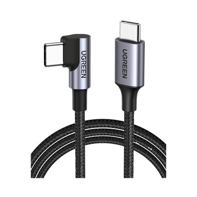 UGREEN 50123 Cable USB-C a USB-C / Conector con Angulo Recto de 90 / 1 Metro / Carcasa de Aluminio / Nylon Trenzado / Transferencia de Datos Hasta 480 Mbps / Soporta Carga Rapida de hasta 60W