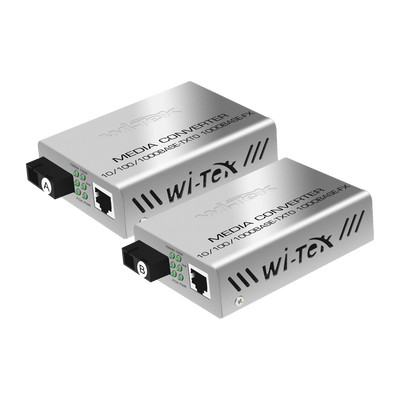 WI-TEK WIMC101G Convertidor de medios / Hasta 25 Km / 1 puerto SC 1000Mbps / 1 puerto RJ45 1000Mbps / WL: Tx 1310nm - Rx 1550nm / incluye 2 piezas A y B
