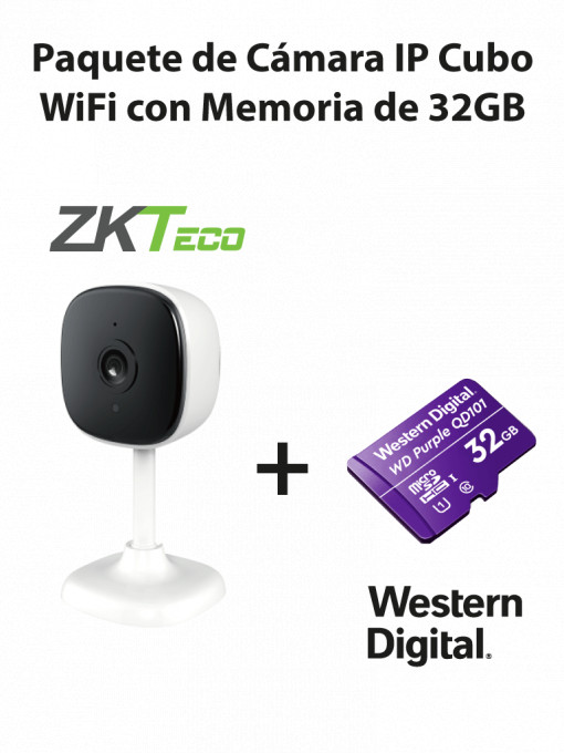 ZKTECO NGTECO C1201 With SD Card NGTECO NGC1201PAK - Paquete de Camara NGC1201 IP Cubo WiFi 1080P con Memoria de 32GB Micro SDHC/ Linea Purple/ Clase 10 U1