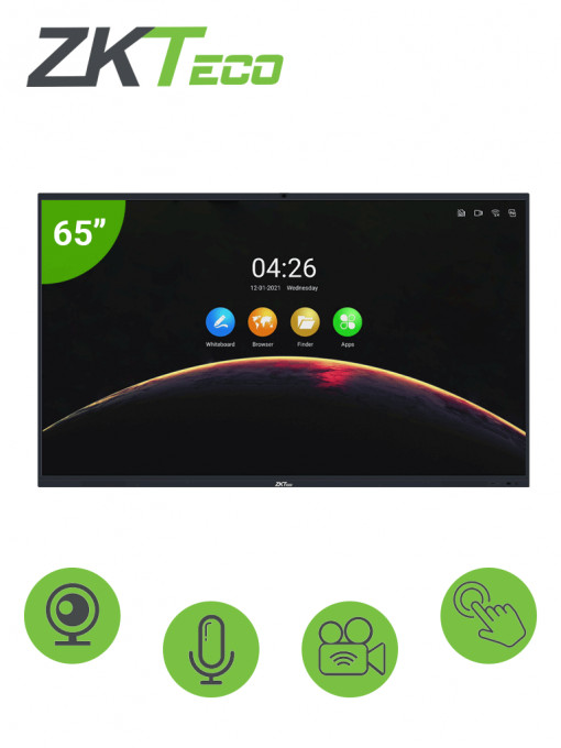 ZKTECO ZK-IWB65B ZKTECO IWB65B - Pantalla Digital Interactiva / 65 pulgadas / 4K UHD / Android / Bisel Delgado / Camara Integrada 13 megapixeles / Matriz de 6 Microfonos / 20 Puntos Multi-touch / Pro