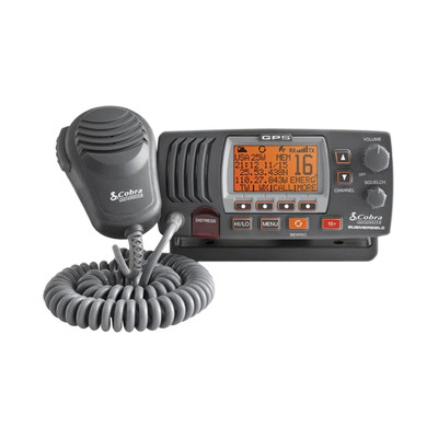 COBRA MRF57B Radio movil marino VHF clase D con funcion de megafonia y grabador automatico de 20 segundos de audio recibido. cuenta con los canales Internacionales de Canada y Estados Unidos