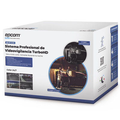 EPCOM PROFESSIONAL B8-KIT-CV/A Kit TurboHD 1080p / DVR 4 Canales / 4 Camaras Bala ColorVu con Microfono Integrado / Fuente de Poder / Accesorios de Instalacion