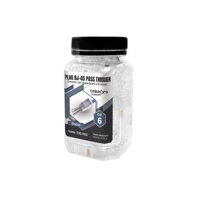 LINKEDPRO BY EPCOM TC6S-PASS Bote con 100 Plugs Pass through RJ45 Cat6 BLINDADO chapado de oro a 30 micras para durabilidad extrema
