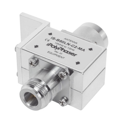 POLYPHASER IS-B50LN-C2-MA Protector RF Coaxial Para 10 a 1000 MHz Con Ceja Frontal Con Conectores N Macho y N-Hembra 50
