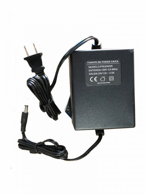 SAXXON PSU24025 SAXXON PSU24025 - Fuente de Poder de 24 Vca a 2.5 Amperes/ Cable de 2.5 Metros/ Entrada 110 Vca/ Proteccion contra Sobre Cargas/