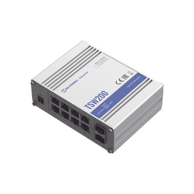 Teltonika TSW200 Switch Industrial No-Administrable 8 puertos Gigabit PoE 802.3af/at 2 puertos SFP