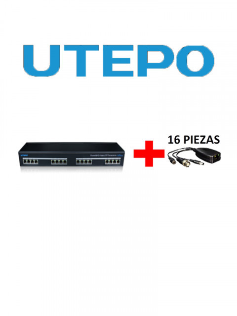 UTEPO UTP116PV-HD2 UTEPO UTP116PVHD2 - Transmisor y receptor de 16 canales de video y energia / HDCVI / TVI / A HD / CVBS / Distancia 400M a 720p / 200M A 1080p
