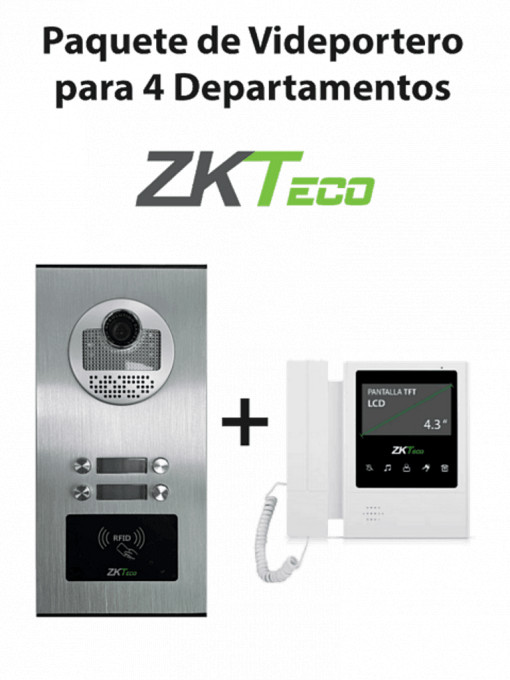 ZKTECO VE04A01PAQ4P ZKTeco VE04A01PAQ4P - Paquete de Videoportero para 4 Departamentos VE04A01 con 1 Monitor VDPIB4 de 4.3 pulgadas