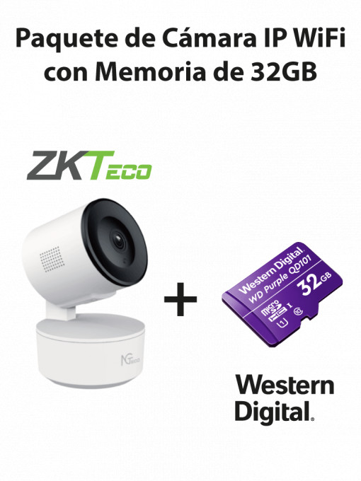 ZKTECO ZKT0150001 NGTECO NGC2301PAK - Paquete de Camara NGC2301 IP WiFi 1080P con Memoria de 32GB Micro SDHC/ Linea Purple/ Clase 10 U1