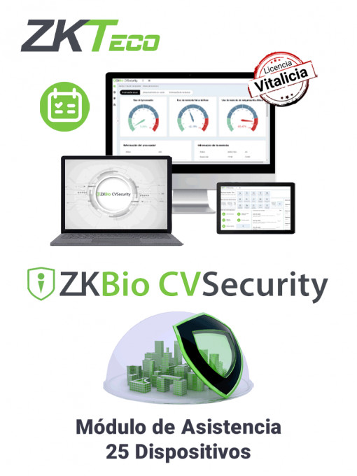 ZKTECO ZKT0820114 ZKTECO ZKBIOCVTAP25 - Modulo Vitalicio de Asistencia para BioCVSecurity para 25 puntos de asistencia / Hasta 30 000 Usuarios