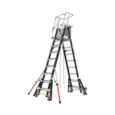 Little Giant Ladder Systems CAGE8FTR Escalera de Fibra de Vidrio con Jaula de 8 -14 . Con Ajuste en Ruedas (RATCHET Leveler) (SKU:18515-817).