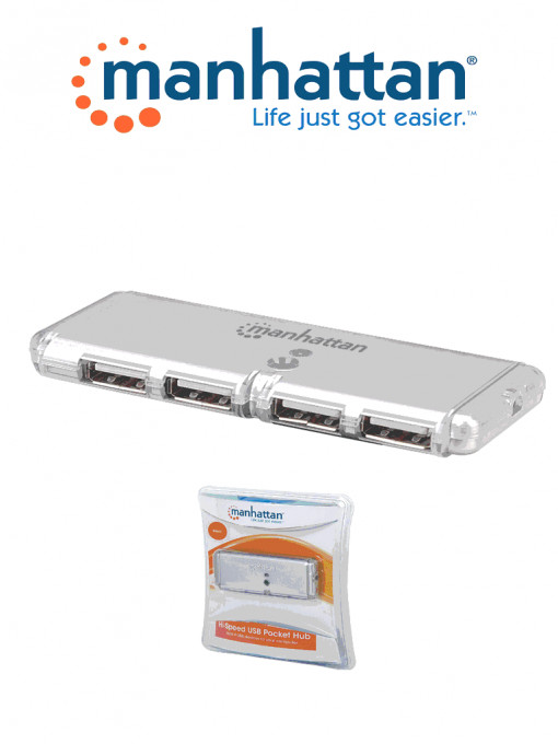 MANHATTAN MAN1600006 MANHATTAN 160599 - Puerto USB de 4 Puertos de Alta Velocidad/ Provee Energia/ Cable USB Integrado/ Proteccion Contra Sobrecarga de Corriente (hot-swappable)/ LED Indicador de Alim