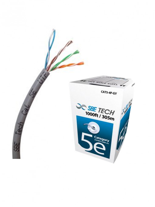 SBE TECH SBE-UTPC5ECU-GY SBETECH SBEUTPC5ECUGY - CABLE UTP CAT5E/ CAJA DE 305 METROS/ 100% COBRE/ COLOR GRIS/ 4 PARES/ 24 AWG/