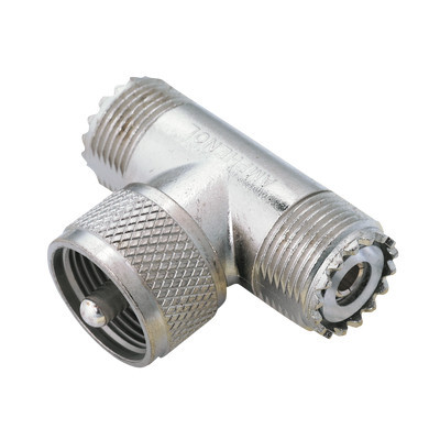 Syscom 83-1T Adaptador en "T" AMPHENOL de UHF Macho (PL-259) a Doble UHF Hembra (SO-239) para WP-629 WP-639 WP-641.
