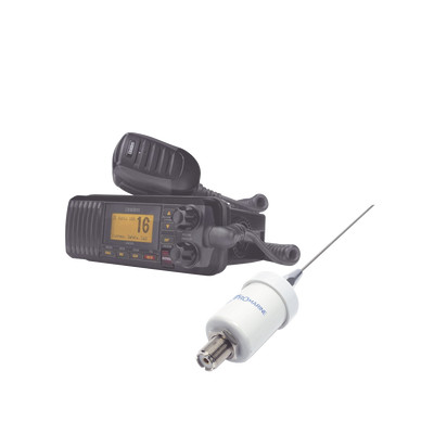 UNIDEN UM-385BK/KIT1600 Kit de radio UM385BK mas antena marina de fibra de vidrio TX-1600-SYS