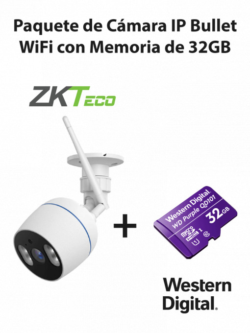 ZKTECO ZKT0150002 NGTECO NGC501PAK - Paquete de Camara NGC501 IP Bullet WiFi 1080P con Memoria de 32GB Micro SDHC/ Linea Purple/ Clase 10 U1